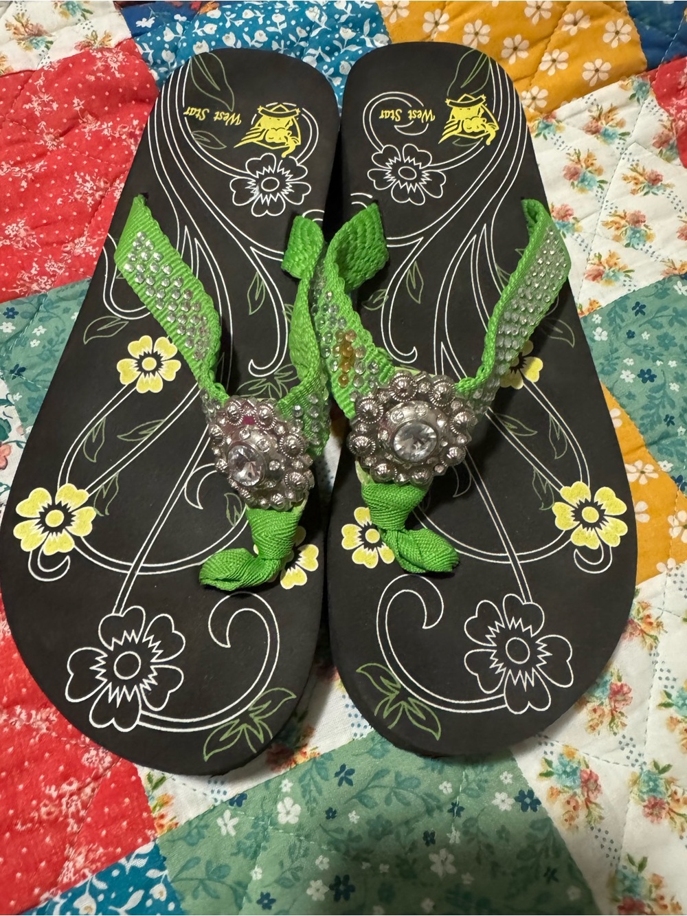 Women's Green Embellished Flip Flop Sandals - West Star